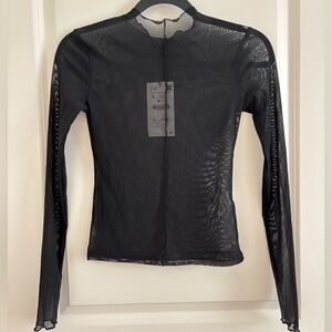 Zara Black Sheer Mesh Long Sleeve Blouse